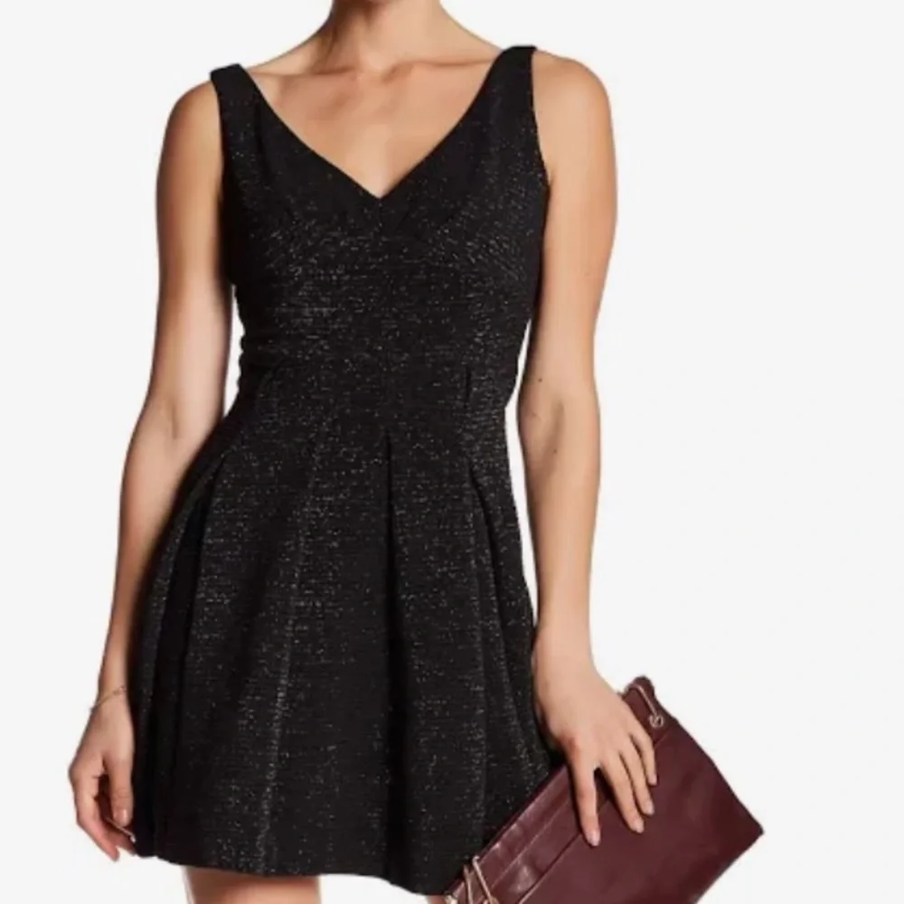 Betsey Johnson Black & Silver Fit & Flare Dress w/ Bow on Back - Picture 1 of 8